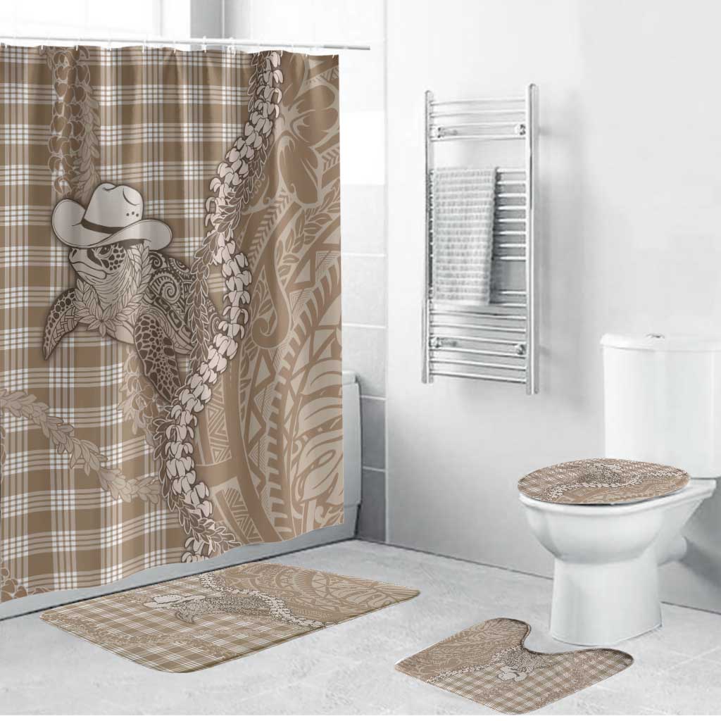 Beige Hawaii Palaka Cowboy Turtle Bathroom Set Hawaiian Paniolo Puakenikeni Maile Lei DT05 Bathroom Set (4 pcs) Beige - Polynesian Pride