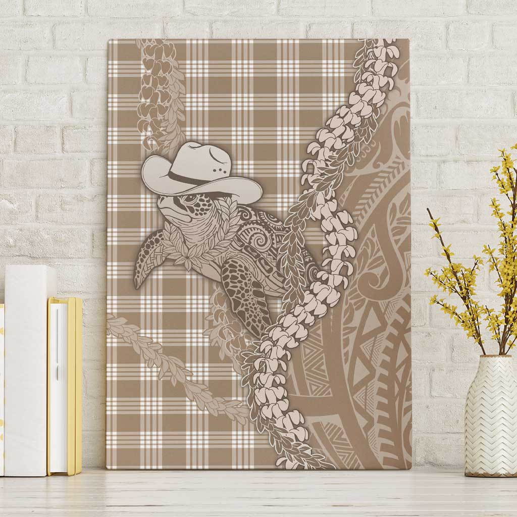 Beige Hawaii Palaka Cowboy Turtle Canvas Wall Art Hawaiian Paniolo Puakenikeni Maile Lei DT05 Without Frame Beige - Polynesian Pride