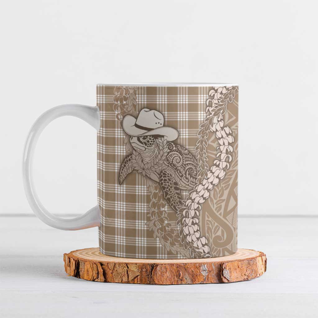 Beige Hawaii Palaka Cowboy Turtle Ceramic Mug Hawaiian Paniolo Puakenikeni Maile Lei DT05 Beige - Polynesian Pride