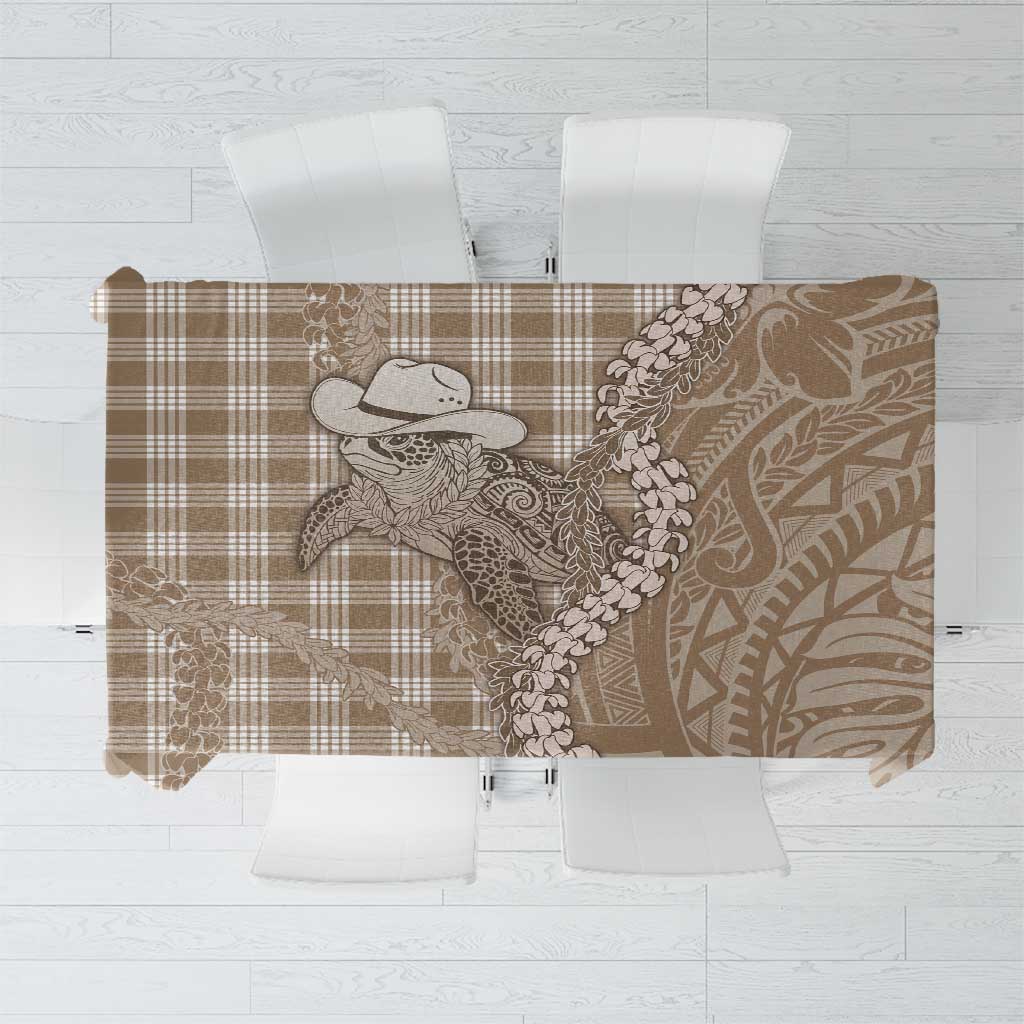 Beige Hawaii Palaka Cowboy Turtle Tablecloth Hawaiian Paniolo Puakenikeni Maile Lei DT05 Beige - Polynesian Pride
