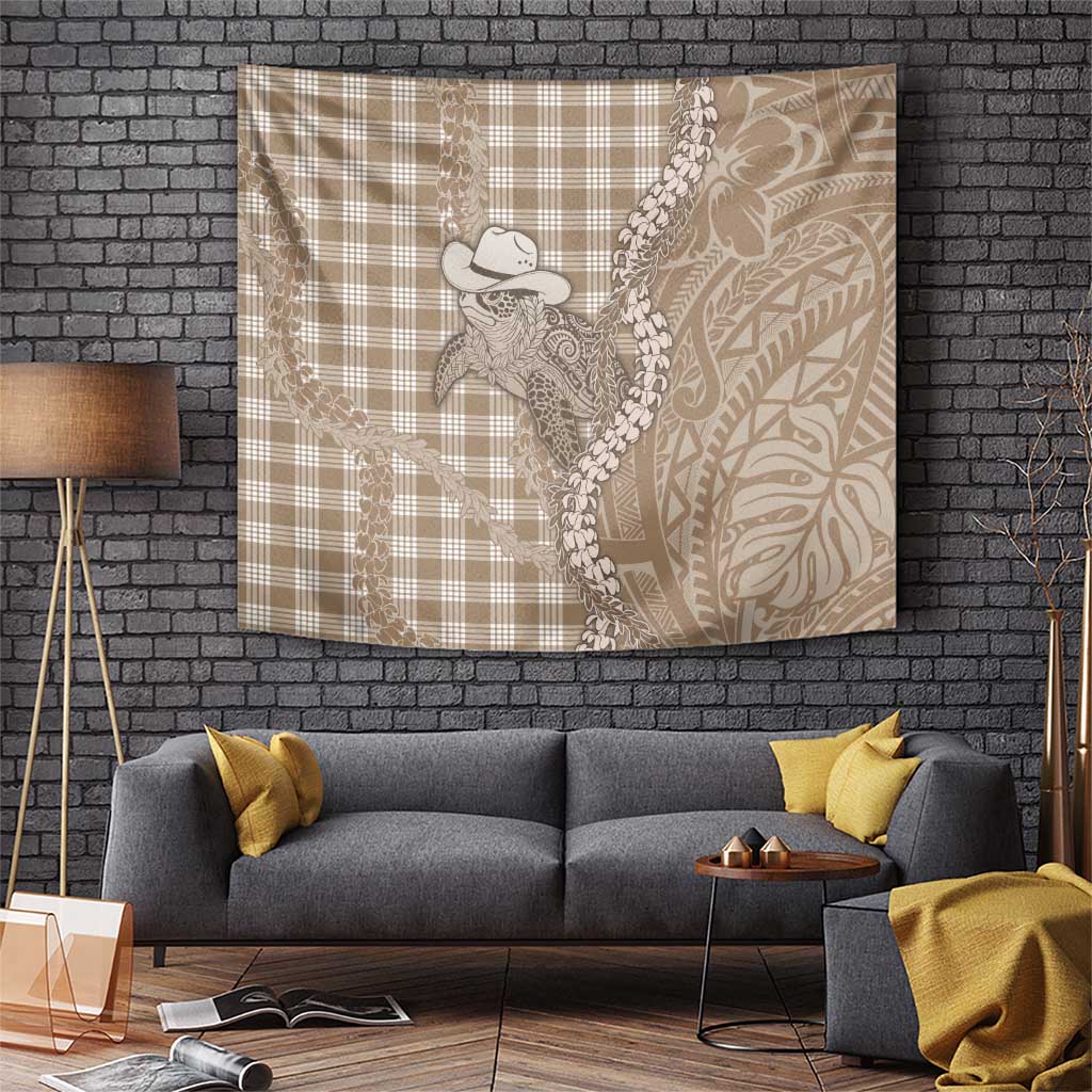 Beige Hawaii Palaka Cowboy Turtle Tapestry Hawaiian Paniolo Puakenikeni Maile Lei DT05 Beige - Polynesian Pride