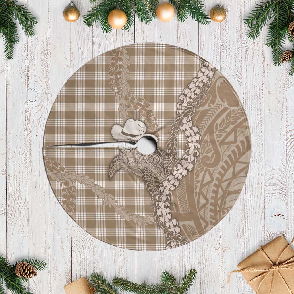 Beige Hawaii Palaka Cowboy Turtle Tree Skirt Hawaiian Paniolo Puakenikeni Maile Lei DT05 Casual Beige - Polynesian Pride