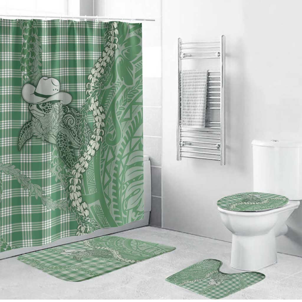 Green Hawaii Palaka Cowboy Turtle Bathroom Set Hawaiian Paniolo Puakenikeni Maile Lei DT05 Bathroom Set (4 pcs) Green - Polynesian Pride