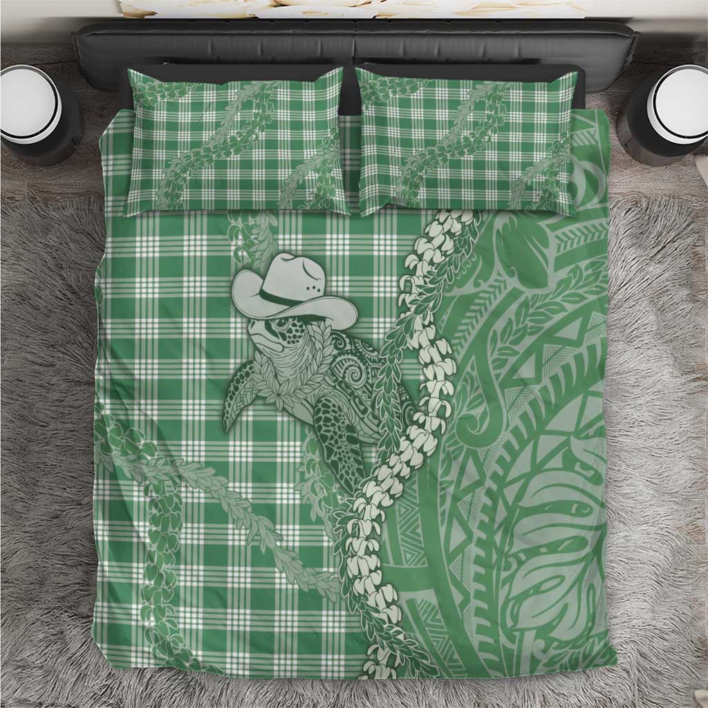 Green Hawaii Palaka Cowboy Turtle Bedding Set Hawaiian Paniolo Puakenikeni Maile Lei DT05 Green - Polynesian Pride