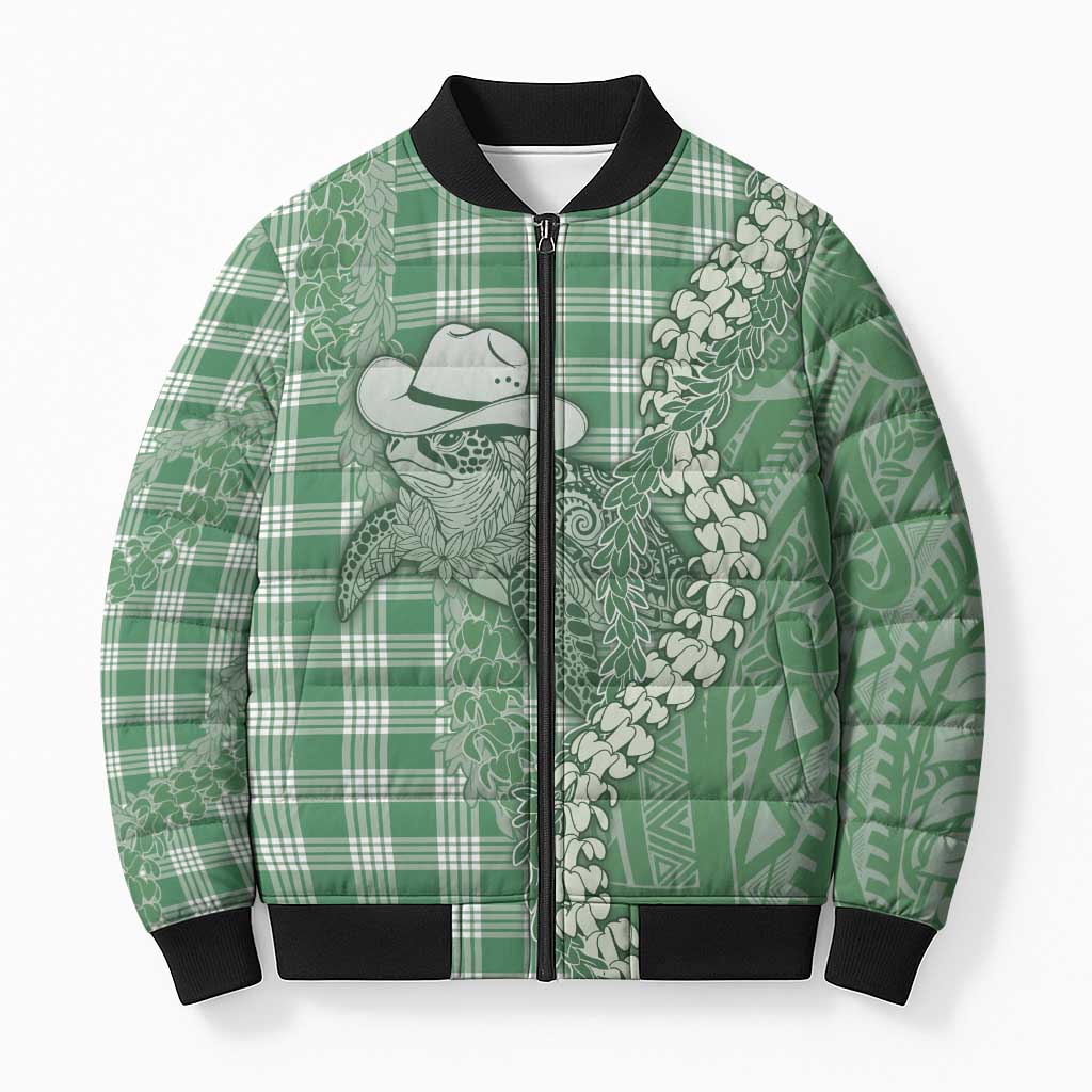 Green Hawaii Palaka Cowboy Turtle Bomber Puffer Jacket Hawaiian Paniolo Puakenikeni Maile Lei DT05 Unisex Green - Polynesian Pride