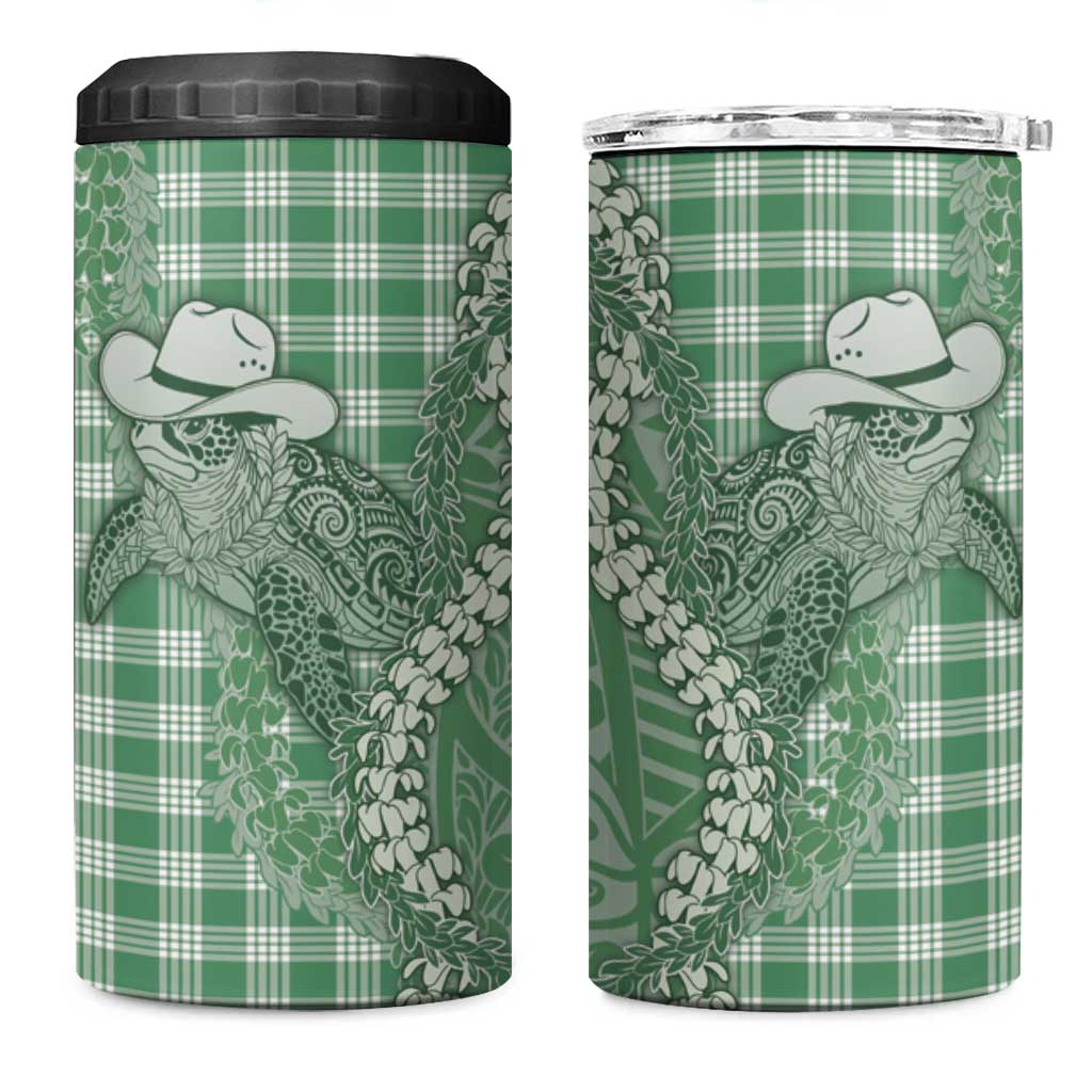Green Hawaii Palaka Cowboy Turtle 4 in 1 Can Cooler Tumbler Hawaiian Paniolo Puakenikeni Maile Lei DT05 One Size: 16 oz Green - Polynesian Pride