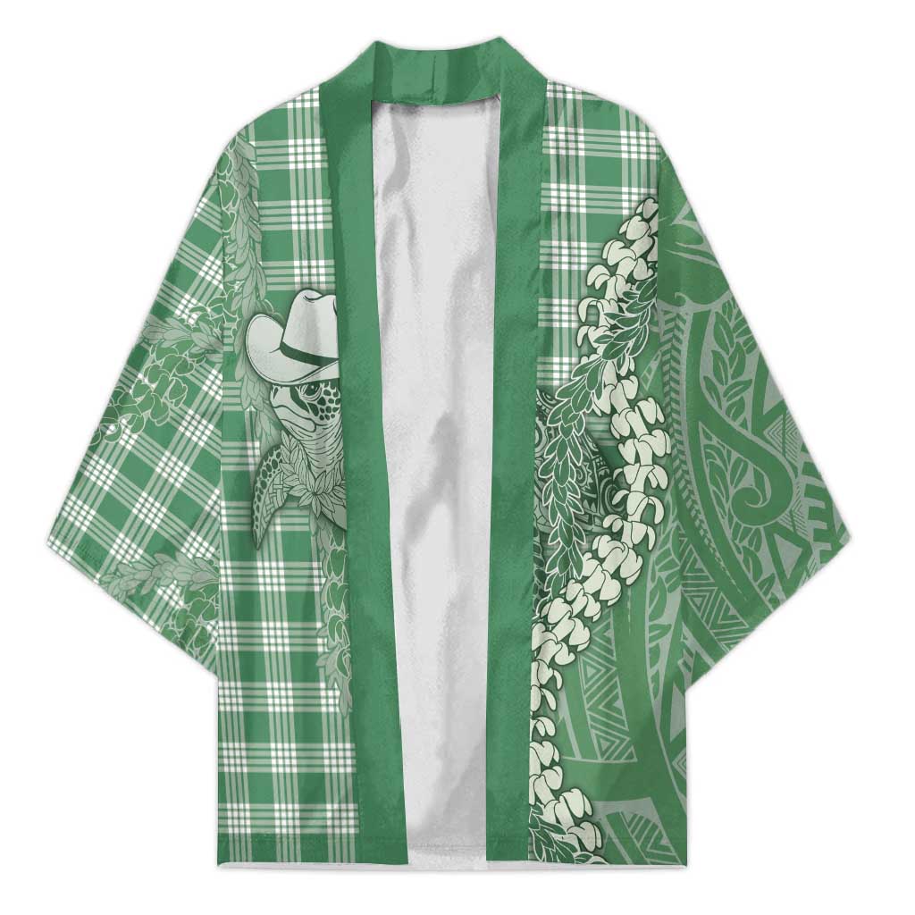 Green Hawaii Palaka Cowboy Turtle Kimono Hawaiian Paniolo Puakenikeni Maile Lei DT05 Unisex Green - Polynesian Pride