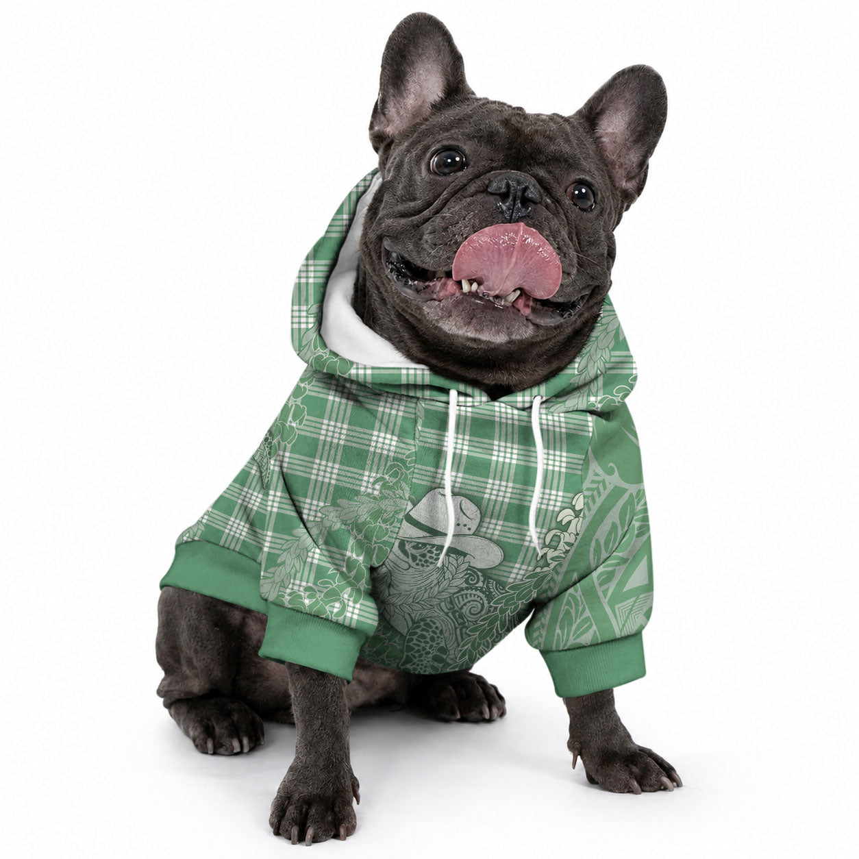 Green Hawaii Palaka Cowboy Turtle Pet Hoodie Hawaiian Paniolo Puakenikeni Maile Lei
