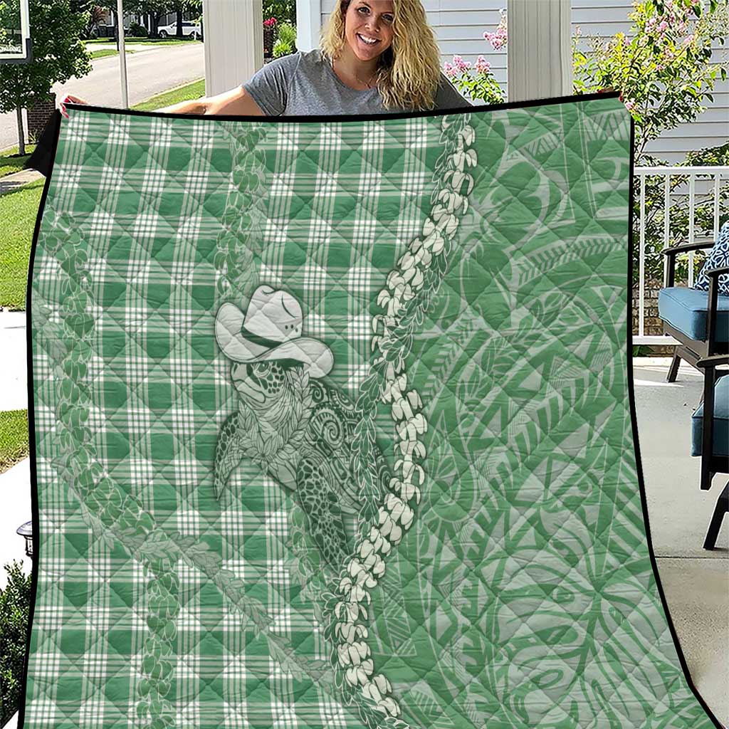 Green Hawaii Palaka Cowboy Turtle Quilt Hawaiian Paniolo Puakenikeni Maile Lei DT05 Green - Polynesian Pride