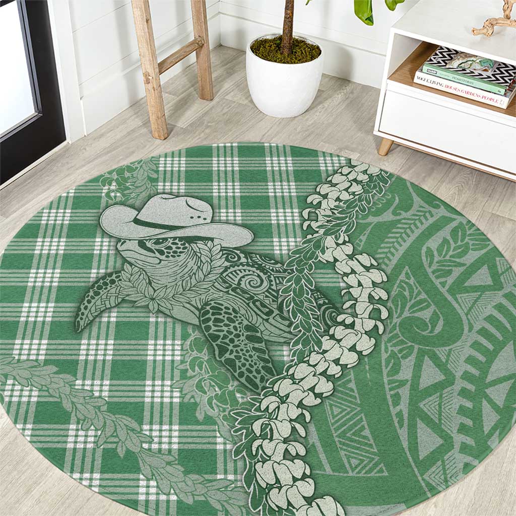 Green Hawaii Palaka Cowboy Turtle Round Carpet Hawaiian Paniolo Puakenikeni Maile Lei DT05 Green - Polynesian Pride
