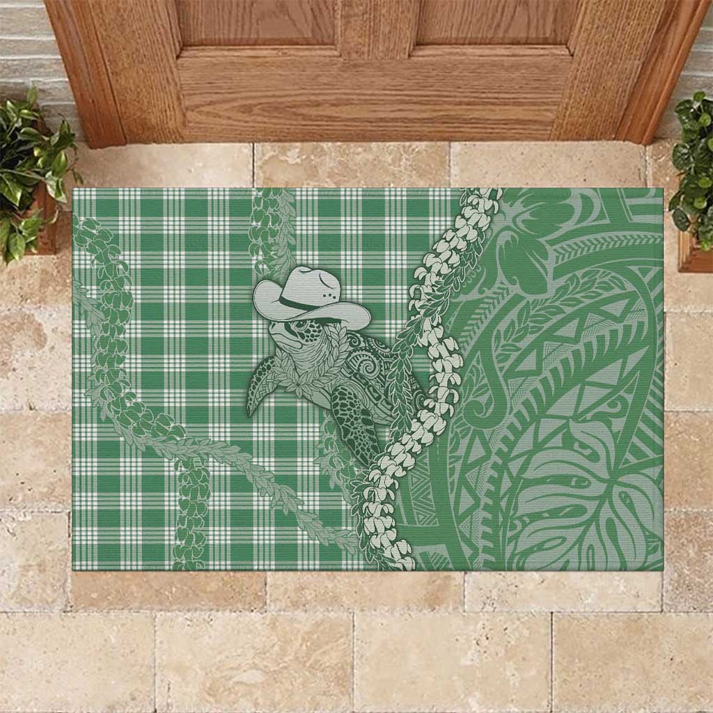 Green Hawaii Palaka Cowboy Turtle Rubber Doormat Hawaiian Paniolo Puakenikeni Maile Lei DT05 Green - Polynesian Pride