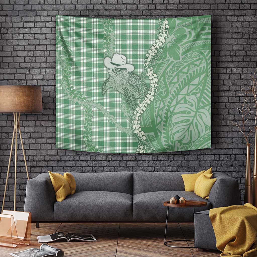 Green Hawaii Palaka Cowboy Turtle Tapestry Hawaiian Paniolo Puakenikeni Maile Lei DT05 Green - Polynesian Pride