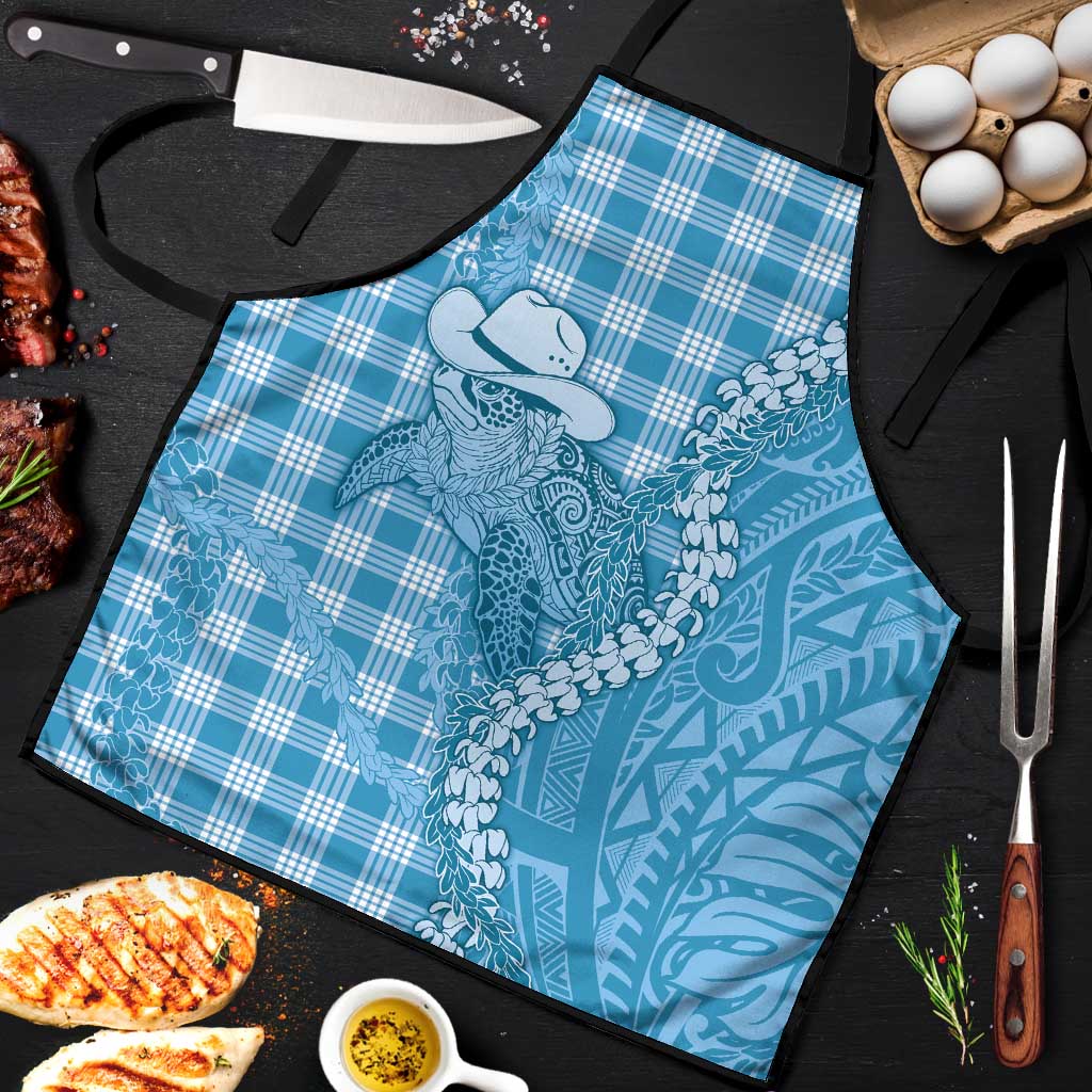 Blue Hawaii Palaka Cowboy Turtle Apron Hawaiian Paniolo Puakenikeni Maile Lei DT05 Blue - Polynesian Pride