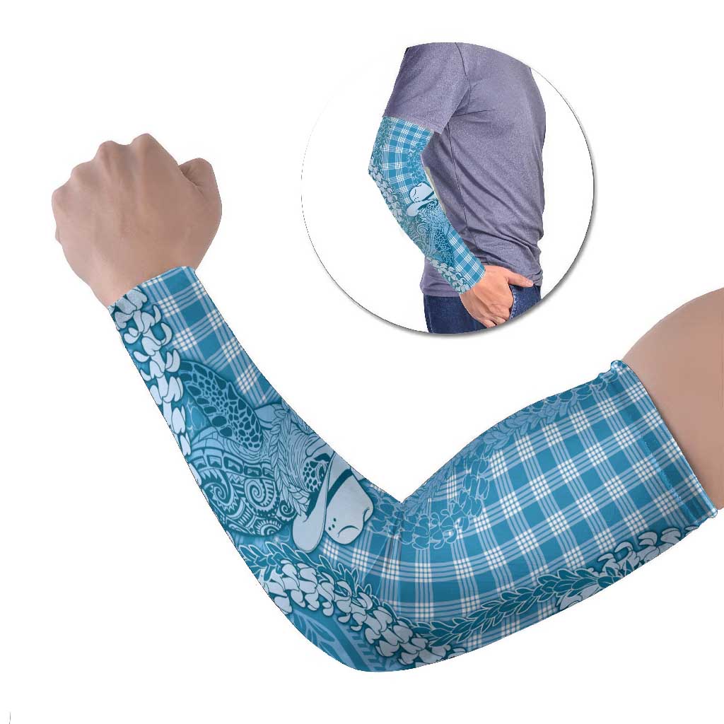 Blue Hawaii Palaka Cowboy Turtle Arm Sleeves Hawaiian Paniolo Puakenikeni Maile Lei DT05 Set of 2 Blue - Polynesian Pride