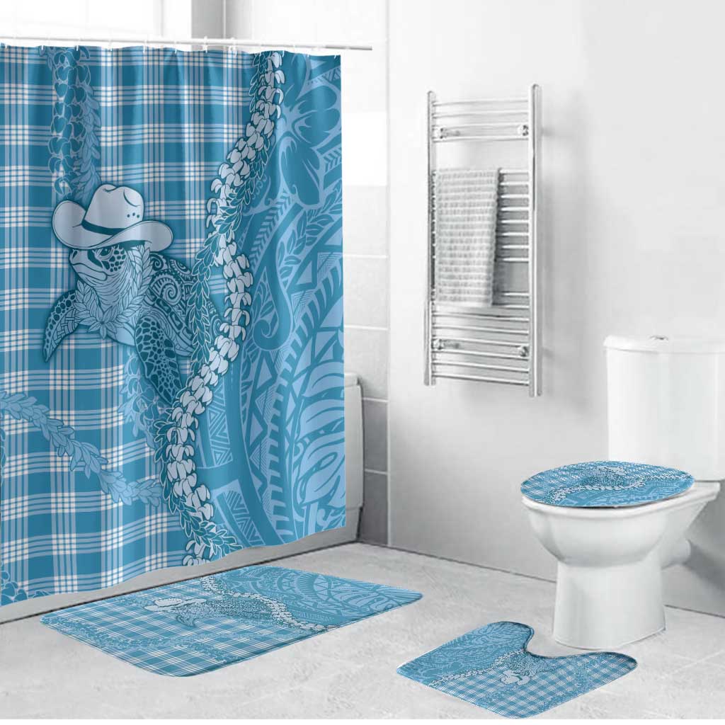 Blue Hawaii Palaka Cowboy Turtle Bathroom Set Hawaiian Paniolo Puakenikeni Maile Lei DT05 Bathroom Set (4 pcs) Blue - Polynesian Pride