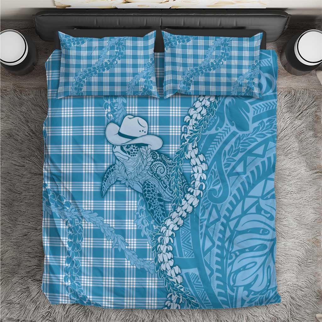 Blue Hawaii Palaka Cowboy Turtle Bedding Set Hawaiian Paniolo Puakenikeni Maile Lei DT05 Blue - Polynesian Pride
