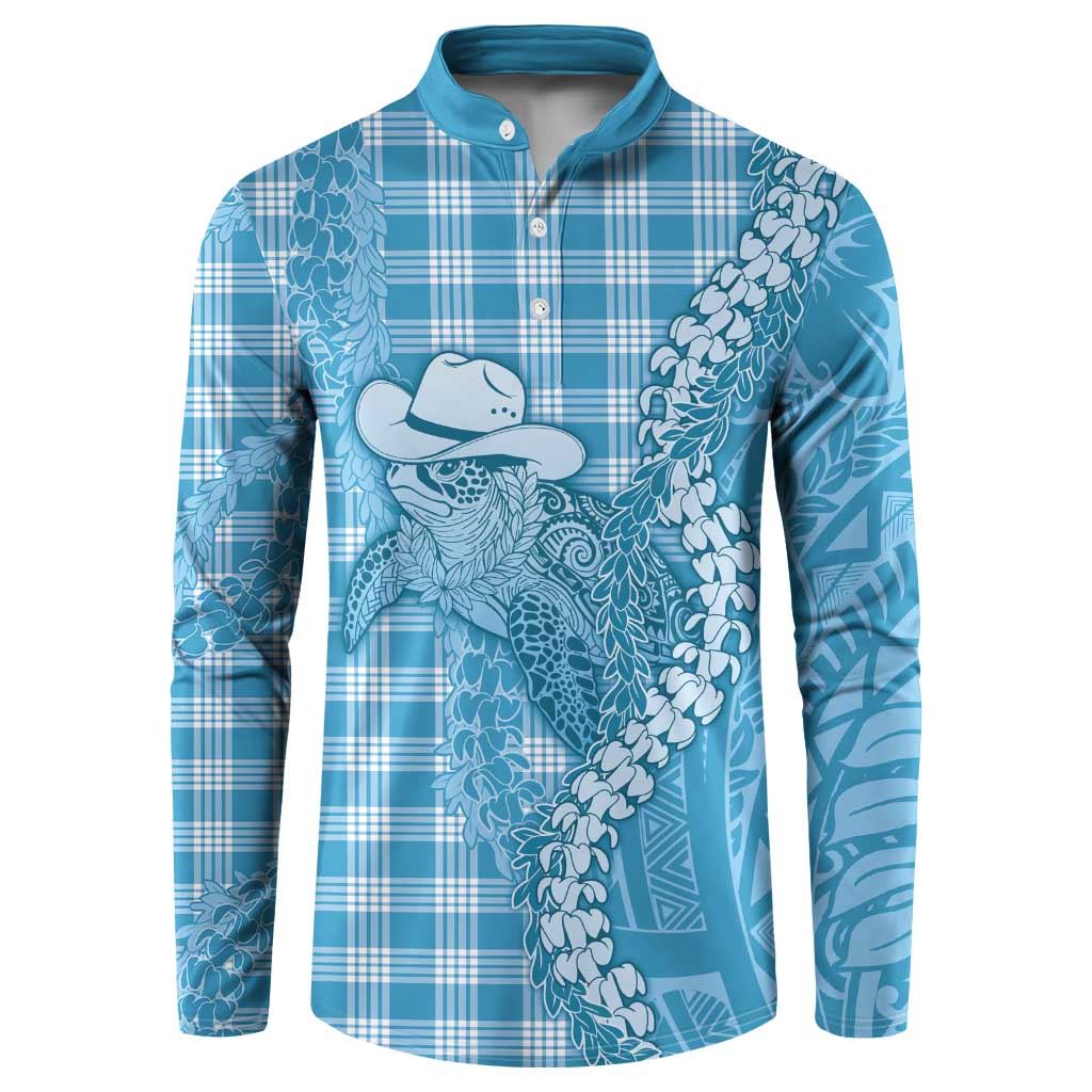Blue Hawaii Palaka Cowboy Turtle Button Sweatshirt Hawaiian Paniolo Puakenikeni Maile Lei DT05 Blue - Polynesian Pride