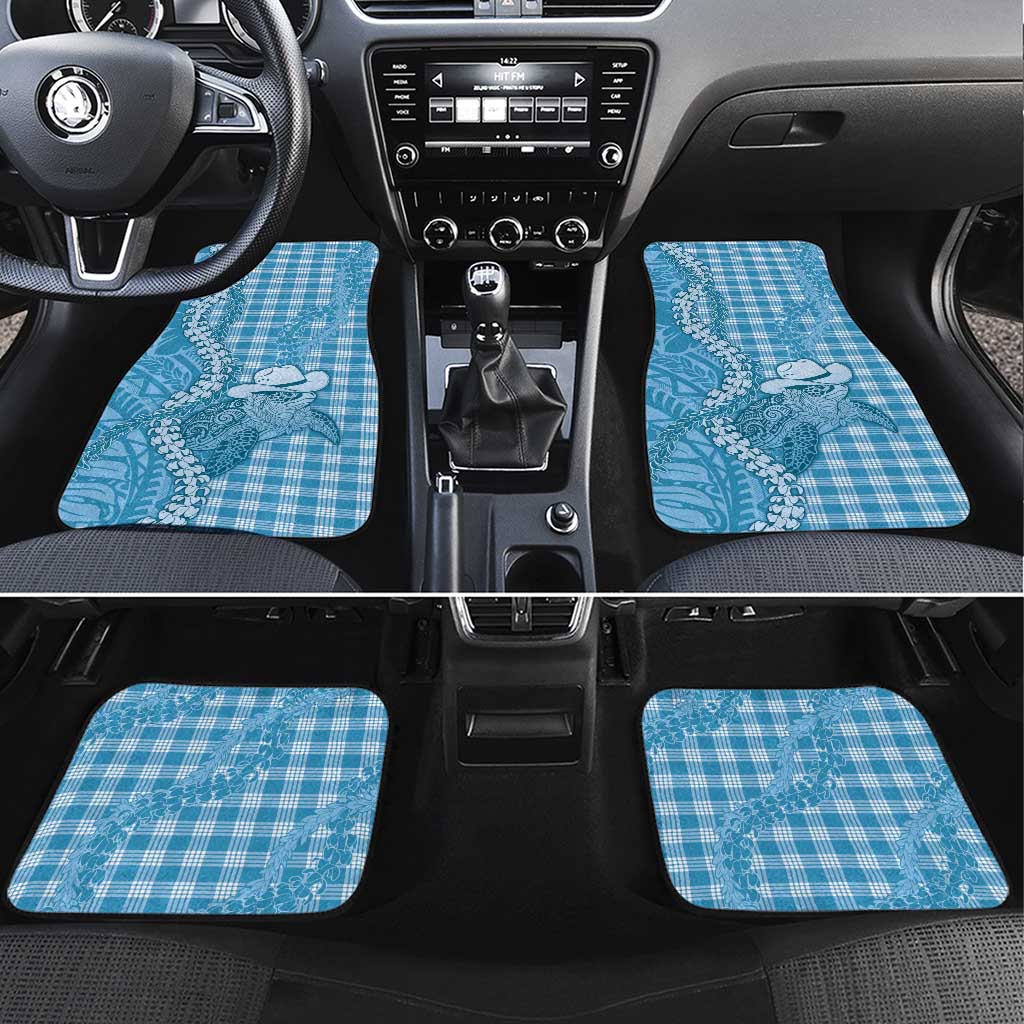 Blue Hawaii Palaka Cowboy Turtle Car Mats Hawaiian Paniolo Puakenikeni Maile Lei DT05 Set 4pcs Blue - Polynesian Pride