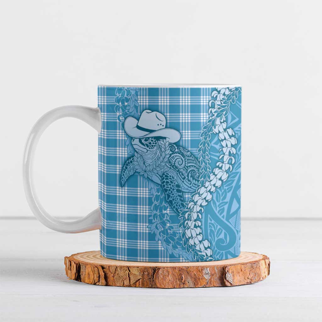 Blue Hawaii Palaka Cowboy Turtle Ceramic Mug Hawaiian Paniolo Puakenikeni Maile Lei DT05 Blue - Polynesian Pride