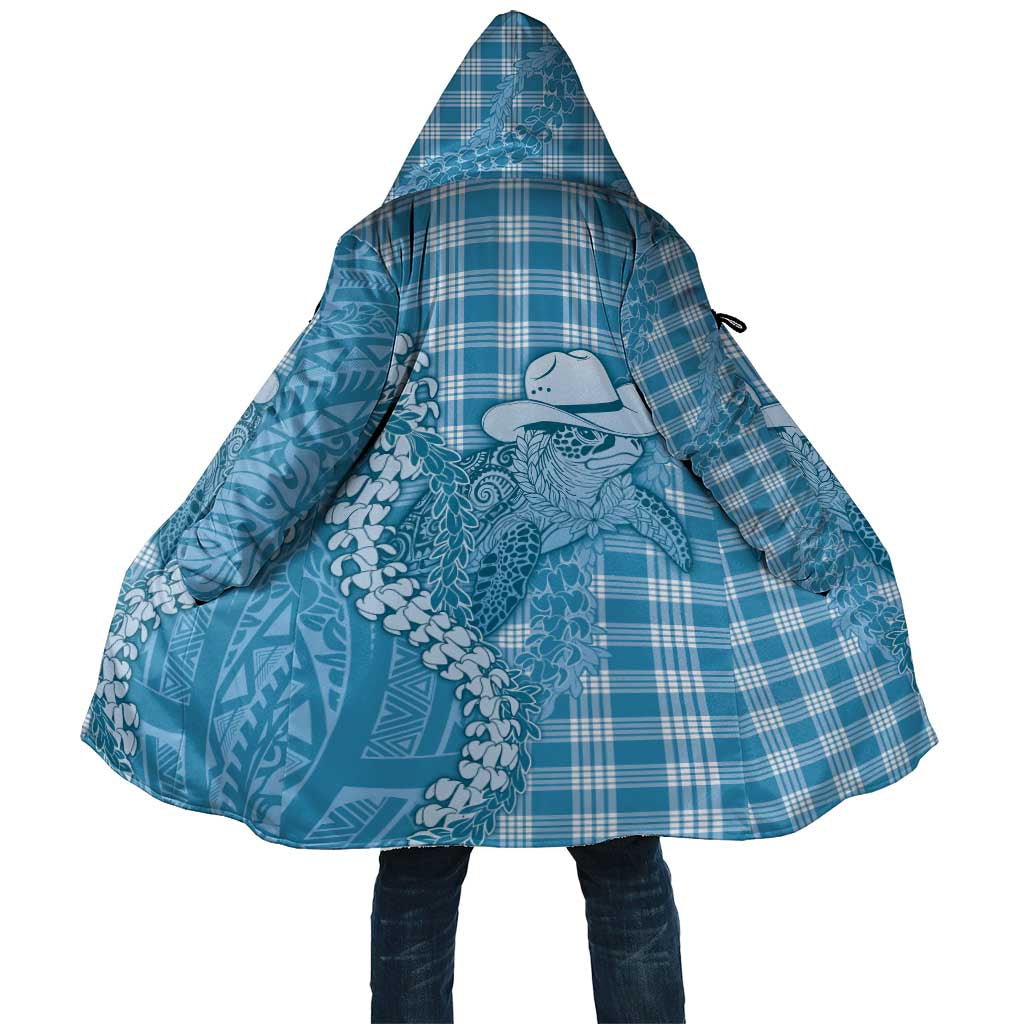 Blue Hawaii Palaka Cowboy Turtle Cloak Hawaiian Paniolo Puakenikeni Maile Lei DT05 Unisex Blue - Polynesian Pride