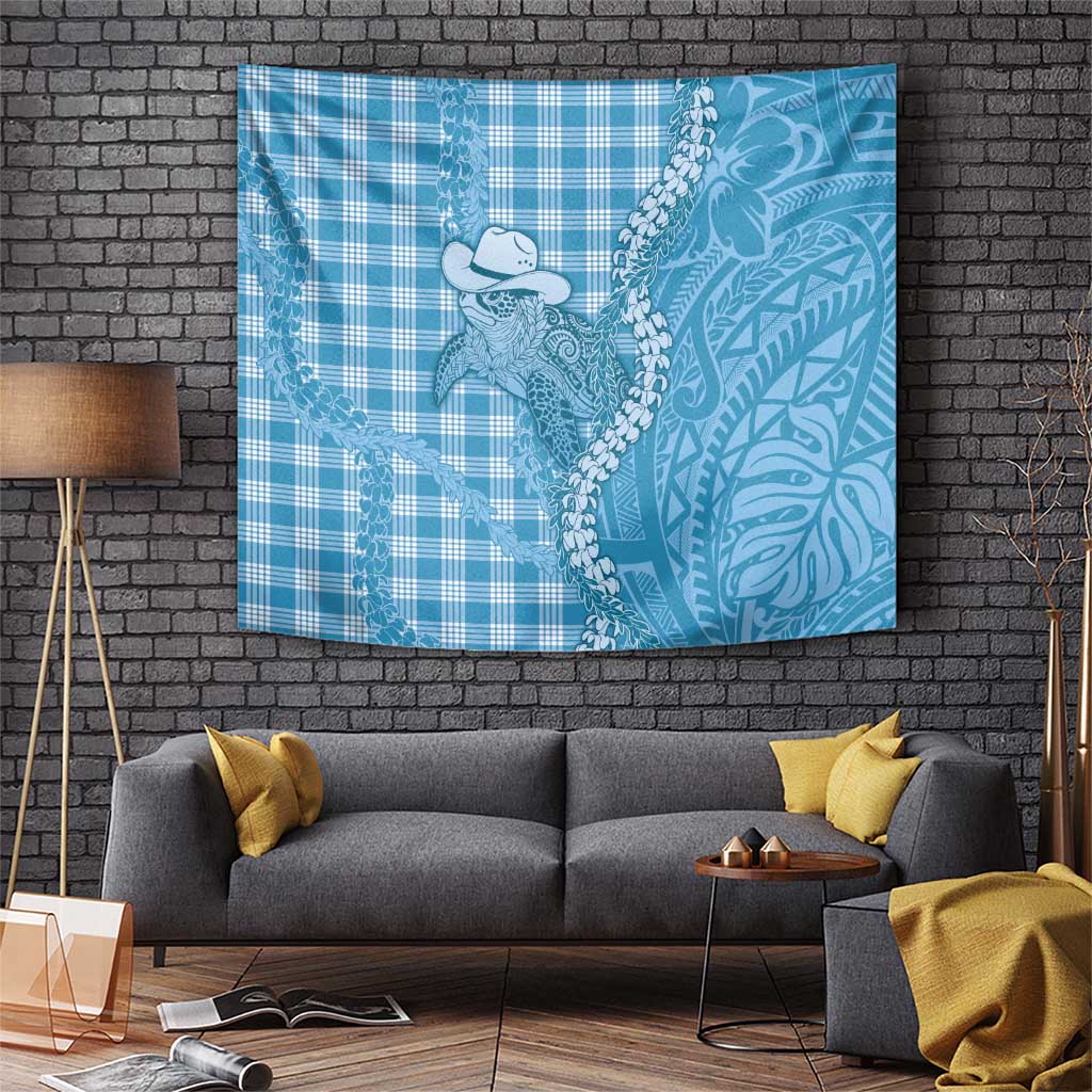 Blue Hawaii Palaka Cowboy Turtle Tapestry Hawaiian Paniolo Puakenikeni Maile Lei DT05 Blue - Polynesian Pride