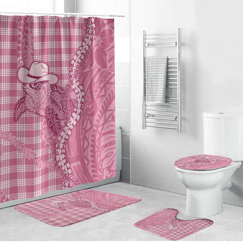 Pink Hawaii Palaka Cowboy Turtle Bathroom Set Hawaiian Paniolo Puakenikeni Maile Lei DT05 Bathroom Set (4 pcs) Pink - Polynesian Pride