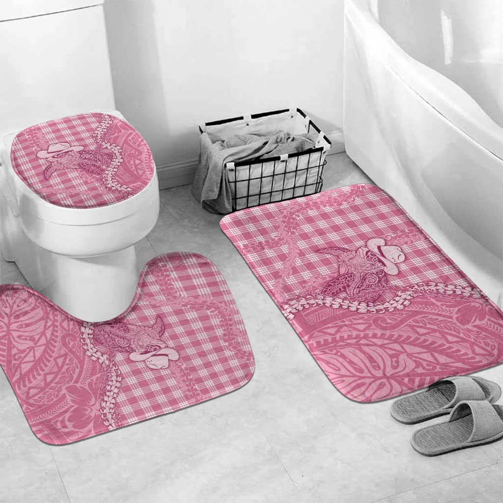 Pink Hawaii Palaka Cowboy Turtle Bathroom Set Hawaiian Paniolo Puakenikeni Maile Lei DT05 Mat Set Only (3 pcs) One Size Pink - Polynesian Pride