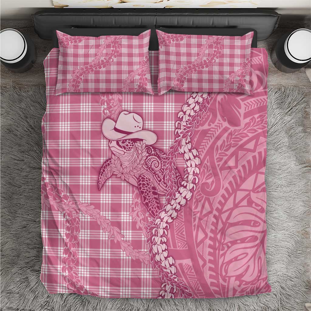 Pink Hawaii Palaka Cowboy Turtle Bedding Set Hawaiian Paniolo Puakenikeni Maile Lei DT05 Pink - Polynesian Pride