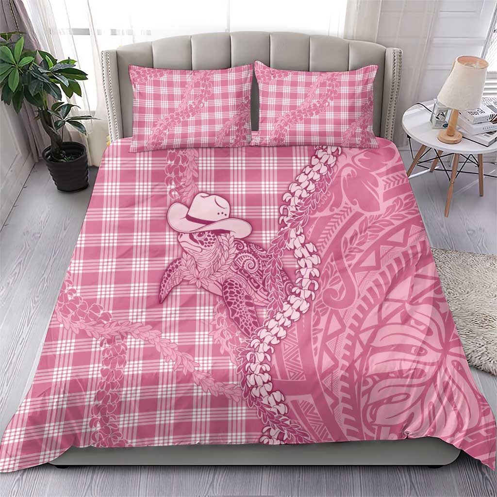 Pink Hawaii Palaka Cowboy Turtle Bedding Set Hawaiian Paniolo Puakenikeni Maile Lei DT05 - Polynesian Pride