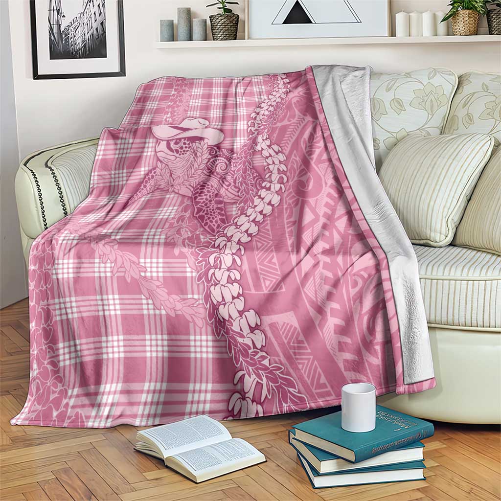 Pink Hawaii Palaka Cowboy Turtle Blanket Hawaiian Paniolo Puakenikeni Maile Lei DT05 Pink - Polynesian Pride