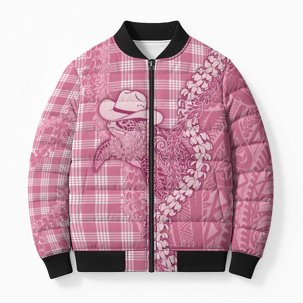 Pink Hawaii Palaka Cowboy Turtle Bomber Puffer Jacket Hawaiian Paniolo Puakenikeni Maile Lei DT05 Unisex Pink - Polynesian Pride