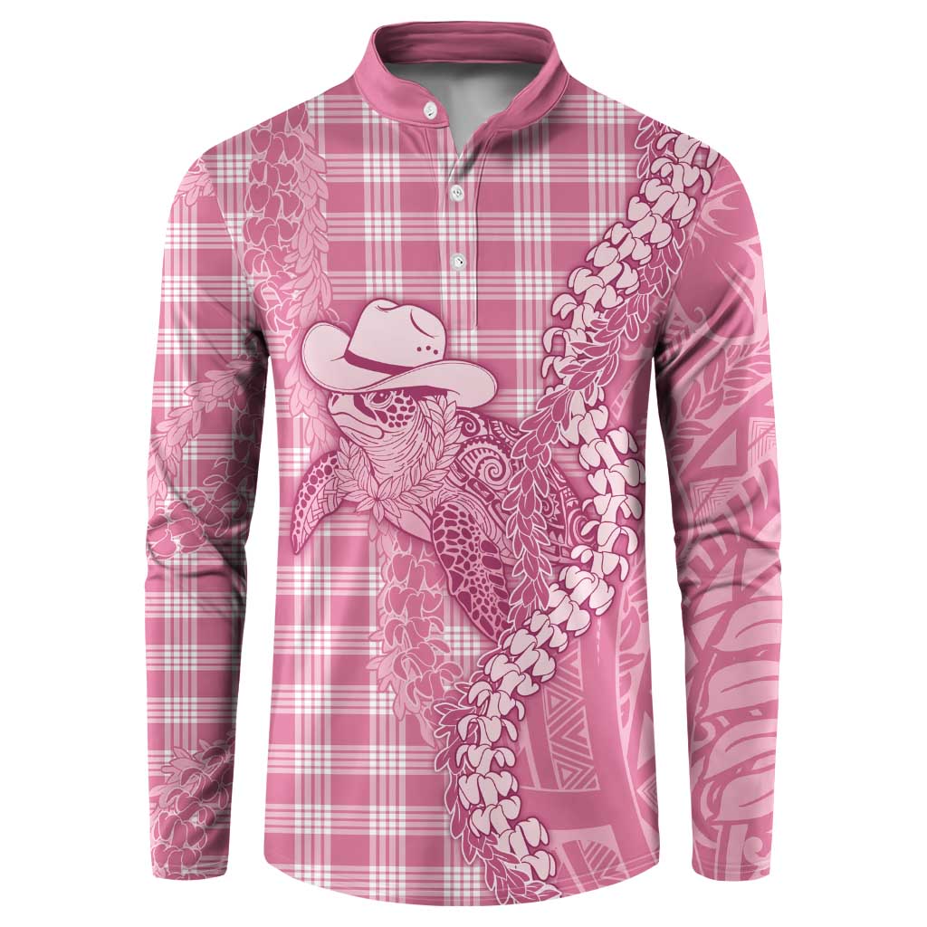 Pink Hawaii Palaka Cowboy Turtle Button Sweatshirt Hawaiian Paniolo Puakenikeni Maile Lei DT05 Pink - Polynesian Pride