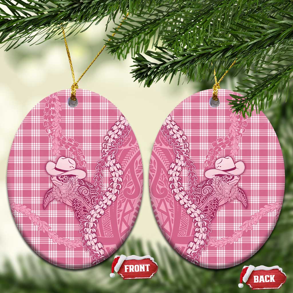 Pink Hawaii Palaka Cowboy Turtle Ceramic Ornament Hawaiian Paniolo Puakenikeni Maile Lei DT05 Oval Pink - Polynesian Pride