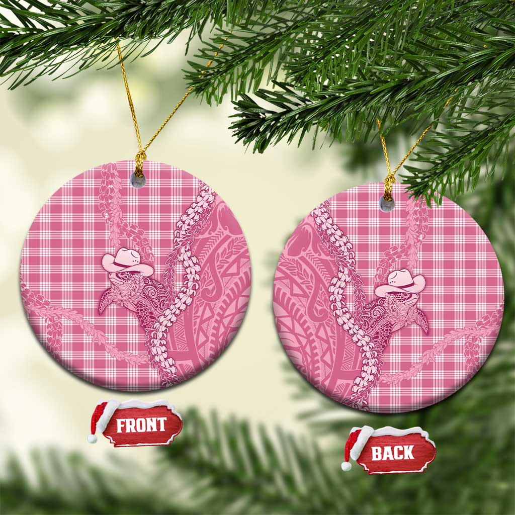 Pink Hawaii Palaka Cowboy Turtle Ceramic Ornament Hawaiian Paniolo Puakenikeni Maile Lei DT05 Circle Pink - Polynesian Pride