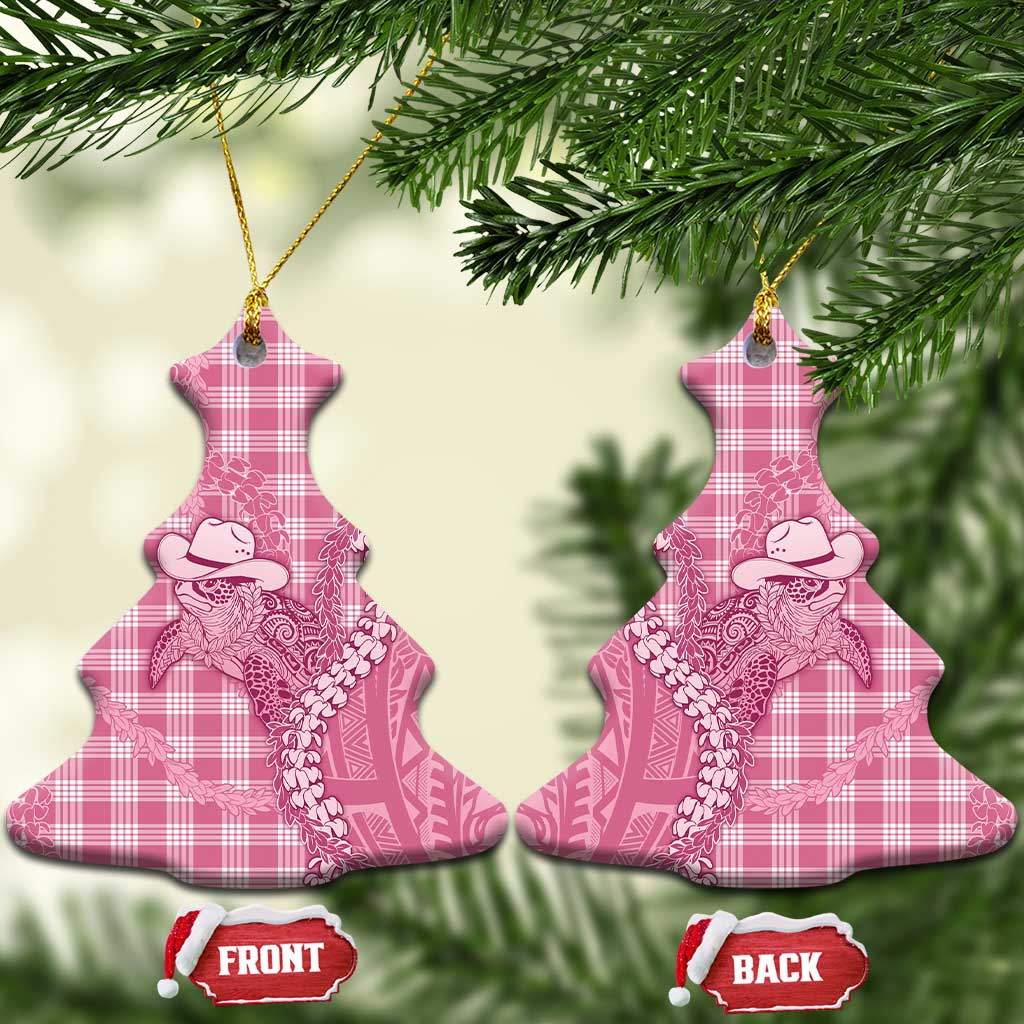 Pink Hawaii Palaka Cowboy Turtle Ceramic Ornament Hawaiian Paniolo Puakenikeni Maile Lei DT05 Christmas Tree Pink - Polynesian Pride