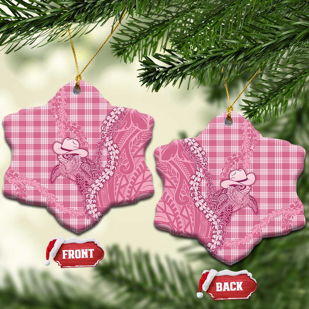 Pink Hawaii Palaka Cowboy Turtle Ceramic Ornament Hawaiian Paniolo Puakenikeni Maile Lei DT05 Snow Flake Pink - Polynesian Pride