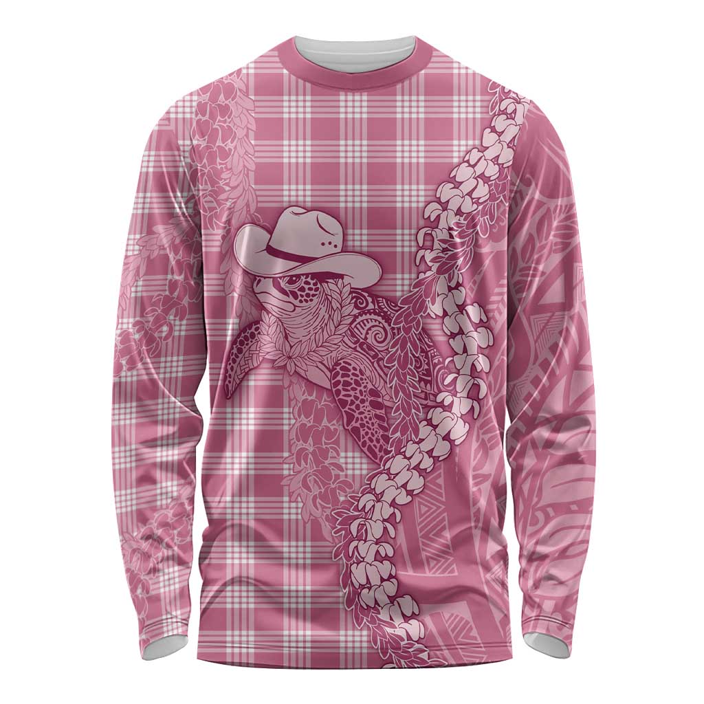 Pink Hawaii Palaka Cowboy Turtle Long Sleeve Shirt Hawaiian Paniolo Puakenikeni Maile Lei DT05 Unisex Pink - Polynesian Pride
