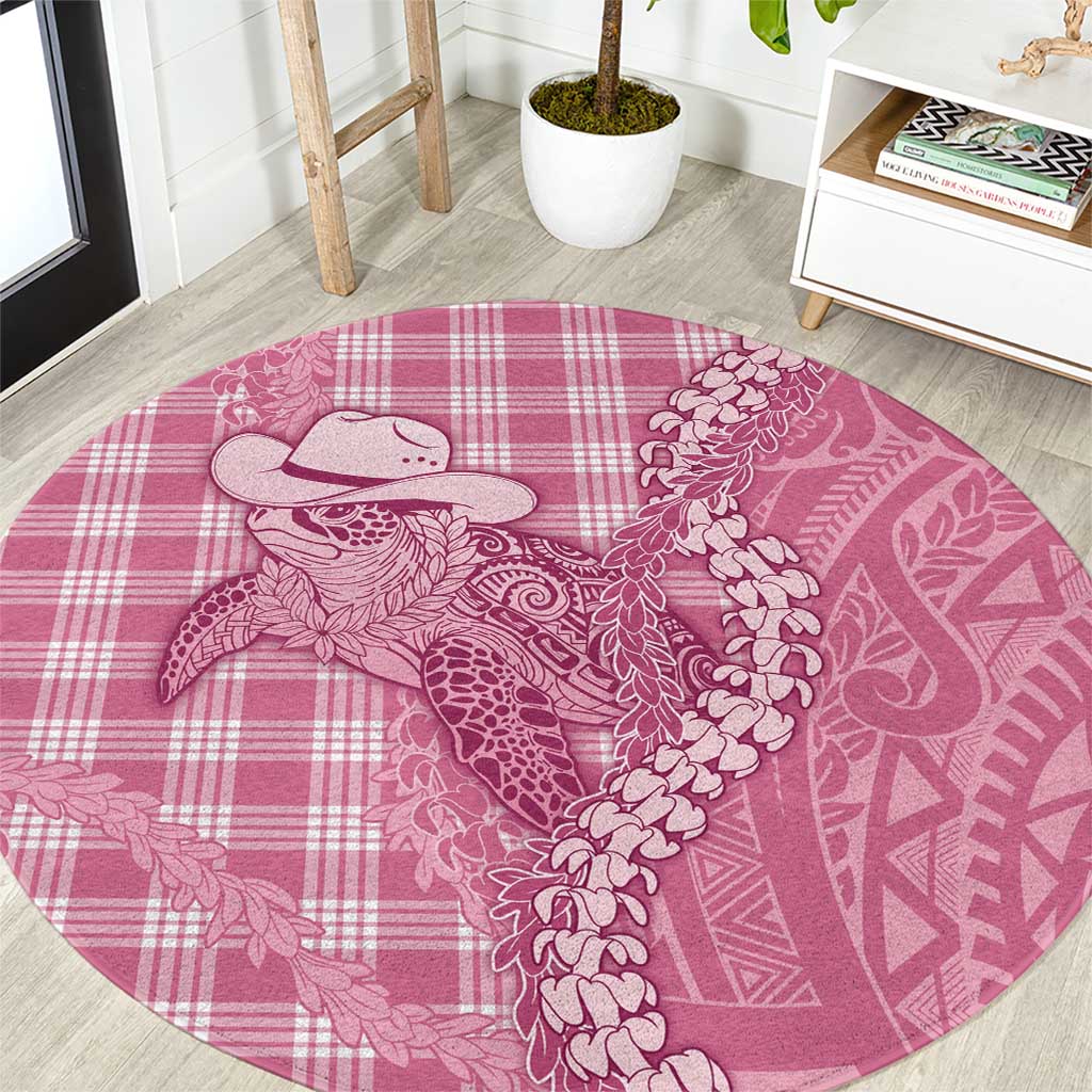 Pink Hawaii Palaka Cowboy Turtle Round Carpet Hawaiian Paniolo Puakenikeni Maile Lei DT05 Pink - Polynesian Pride