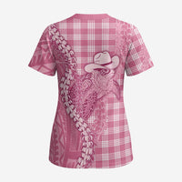 Pink Hawaii Palaka Cowboy Turtle Scrub Top Hawaiian Paniolo Puakenikeni Maile Lei DT05 - Polynesian Pride