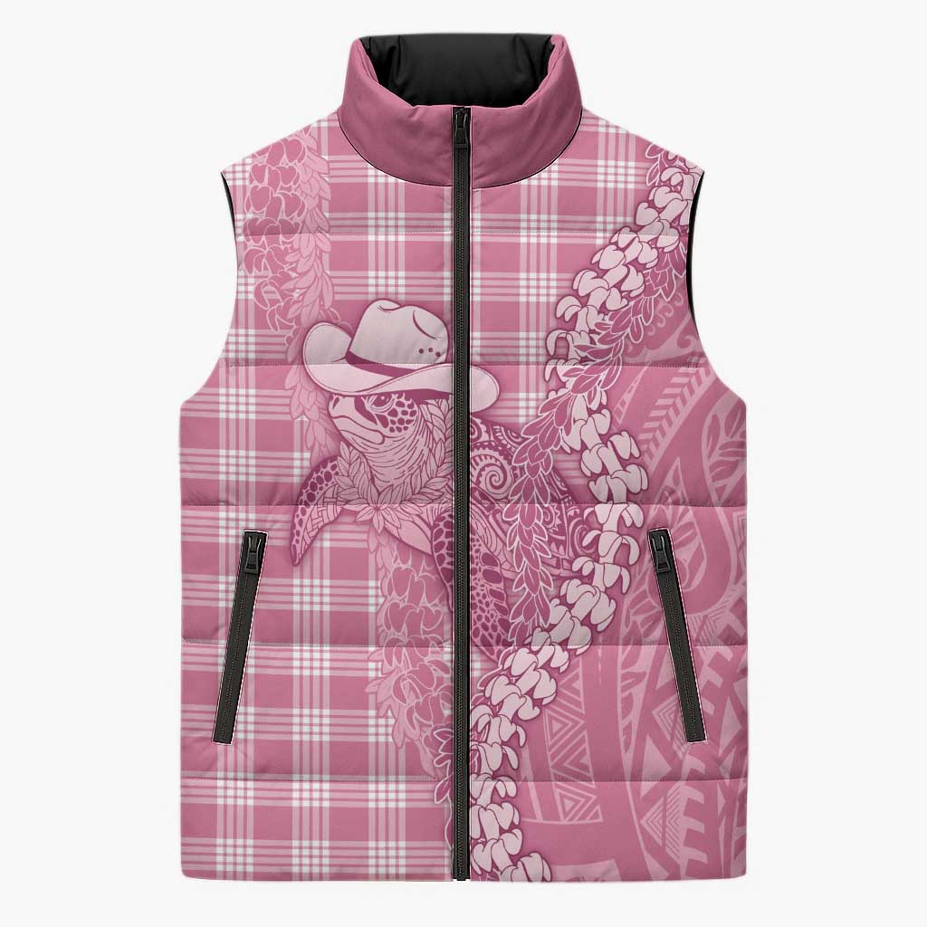 Pink Hawaii Palaka Cowboy Turtle Sleeveless Puffer Jacket Hawaiian Paniolo Puakenikeni Maile Lei DT05 Unisex Pink - Polynesian Pride