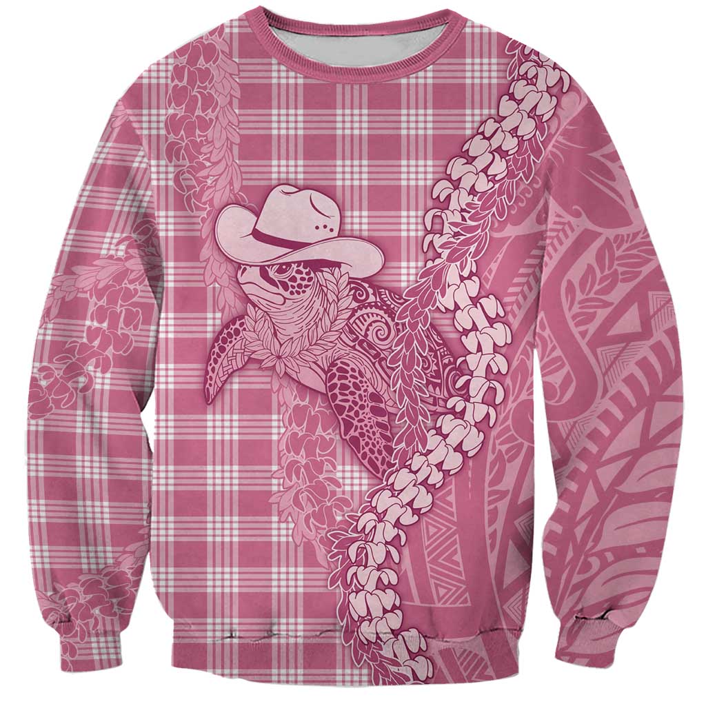 Pink Hawaii Palaka Cowboy Turtle Sweatshirt Hawaiian Paniolo Puakenikeni Maile Lei DT05 Unisex Pink - Polynesian Pride