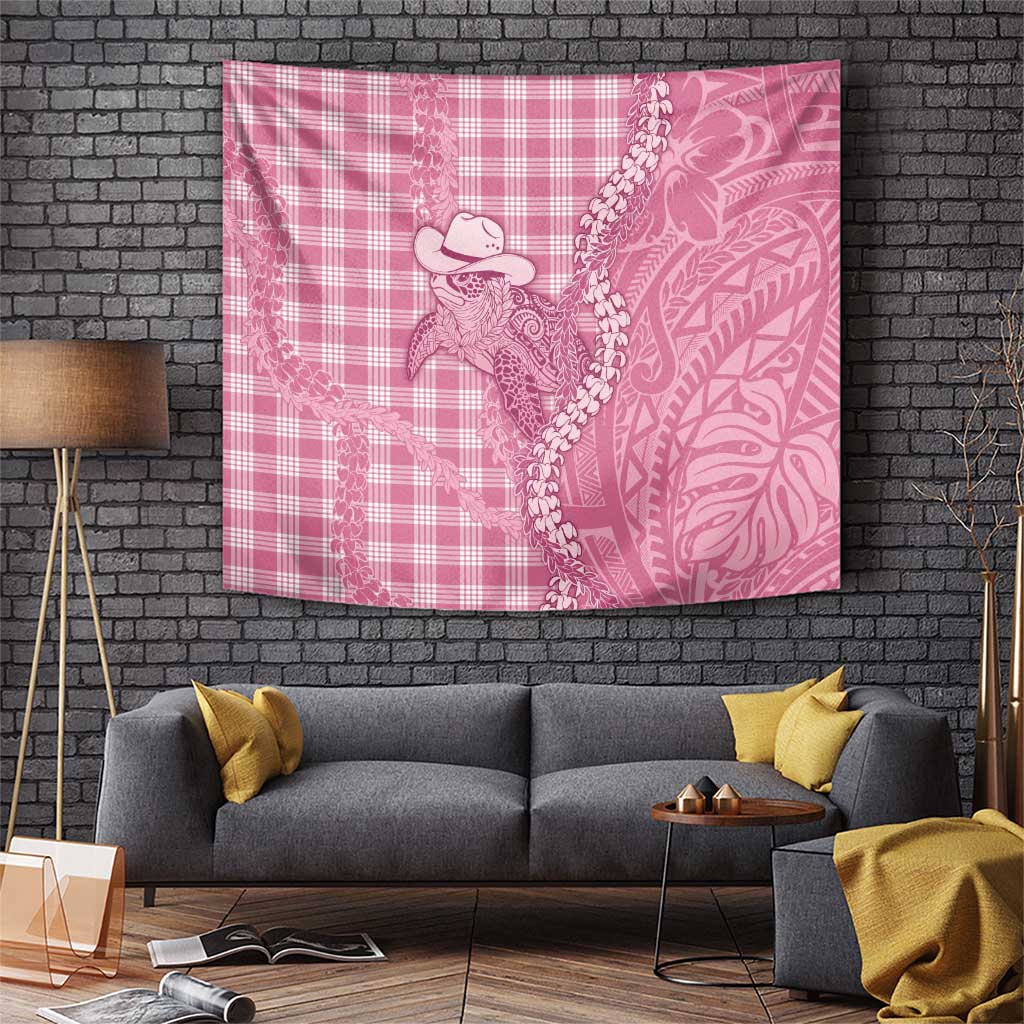 Pink Hawaii Palaka Cowboy Turtle Tapestry Hawaiian Paniolo Puakenikeni Maile Lei DT05 Pink - Polynesian Pride