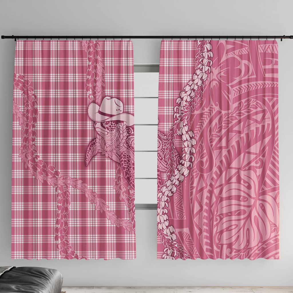 Pink Hawaii Palaka Cowboy Turtle Window Curtain Hawaiian Paniolo Puakenikeni Maile Lei DT05 With Hooks Pink - Polynesian Pride