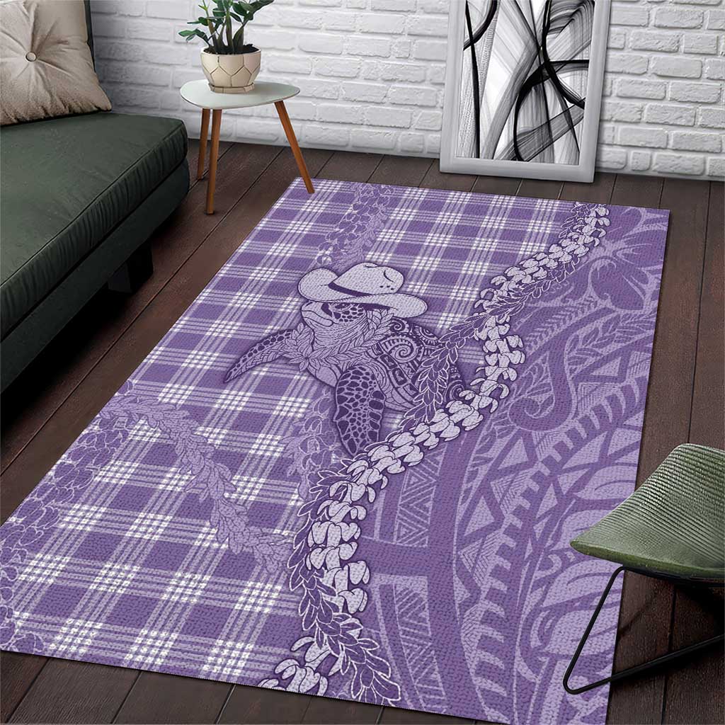Purple Hawaii Palaka Cowboy Turtle Area Rug Hawaiian Paniolo Puakenikeni Maile Lei DT05 Purple - Polynesian Pride