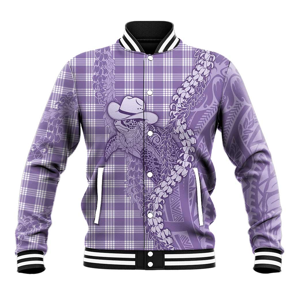 Purple Hawaii Palaka Cowboy Turtle Baseball Jacket Hawaiian Paniolo Puakenikeni Maile Lei DT05 Unisex Purple - Polynesian Pride