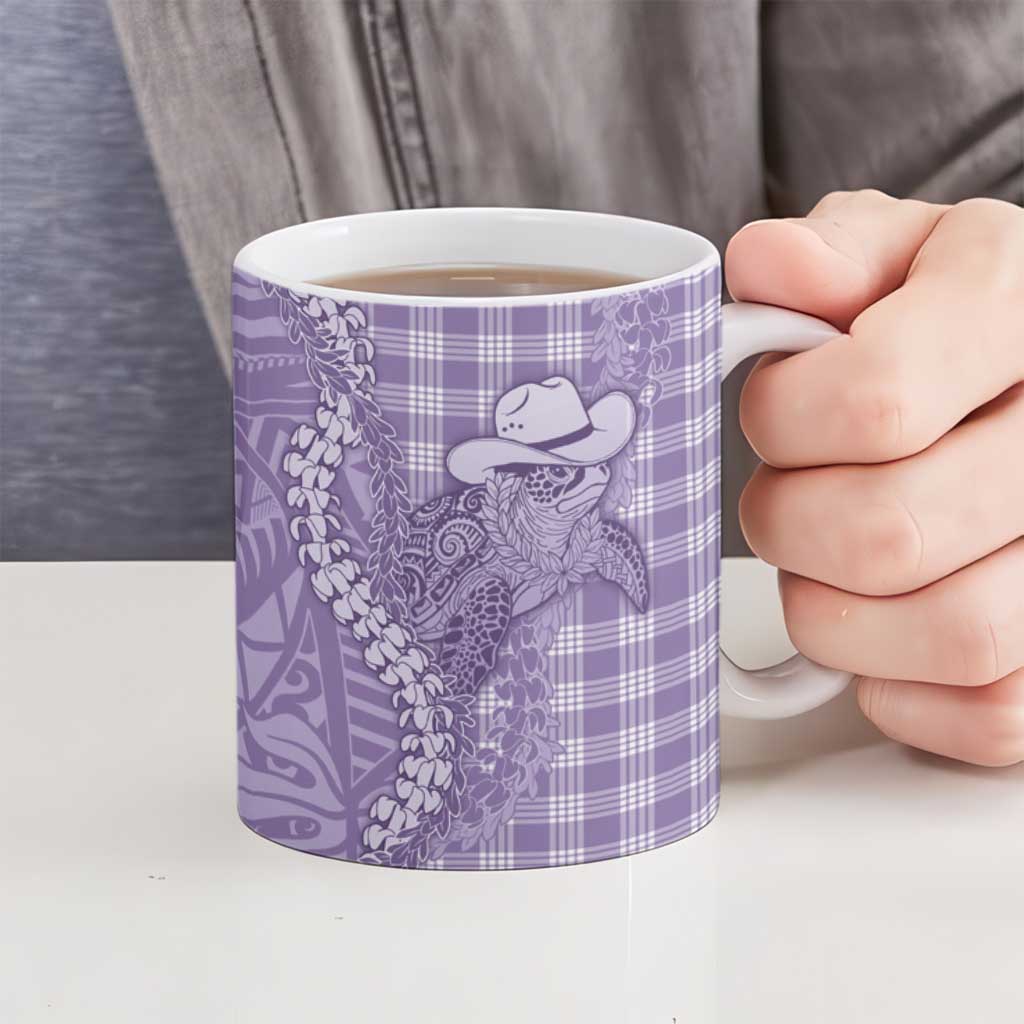 Purple Hawaii Palaka Cowboy Turtle Ceramic Mug Hawaiian Paniolo Puakenikeni Maile Lei DT05 - Polynesian Pride