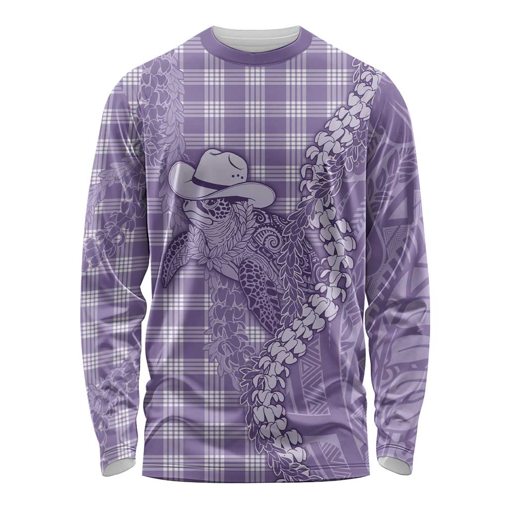 Purple Hawaii Palaka Cowboy Turtle Long Sleeve Shirt Hawaiian Paniolo Puakenikeni Maile Lei DT05 Unisex Purple - Polynesian Pride