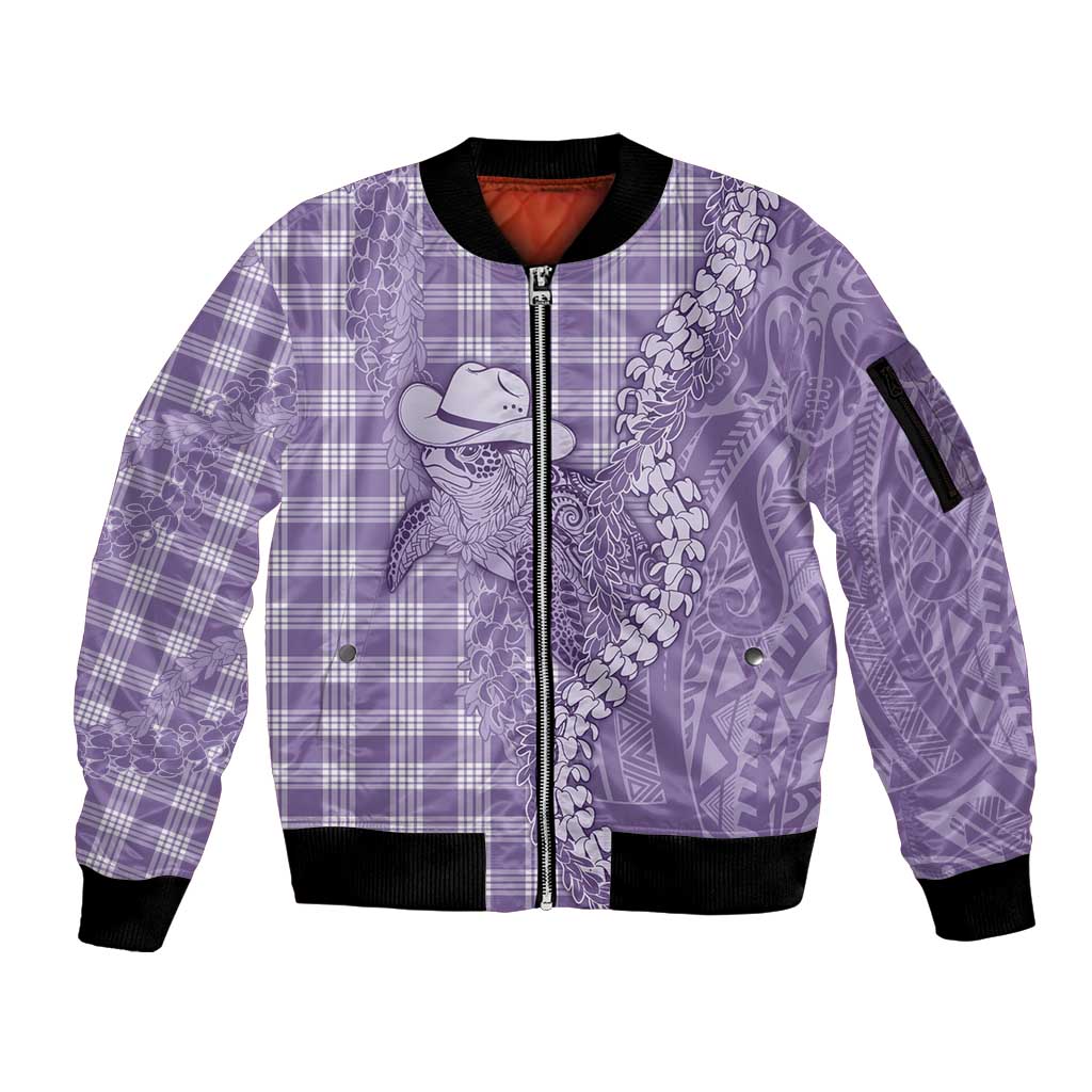 Purple Hawaii Palaka Cowboy Turtle Sleeve Zip Bomber Jacket Hawaiian Paniolo Puakenikeni Maile Lei DT05 Unisex Purple - Polynesian Pride