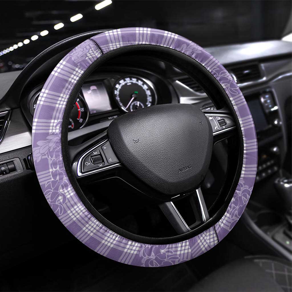 Purple Hawaii Palaka Cowboy Turtle Steering Wheel Cover Hawaiian Paniolo Puakenikeni Maile Lei DT05 Universal Fit Purple - Polynesian Pride