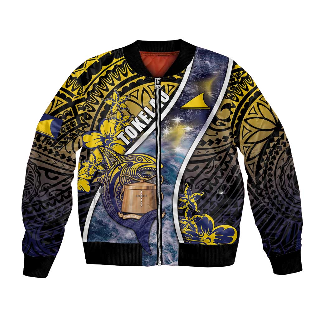 Personalised Tokelau Bomber Jacket National Badge Waves Style DT05 Unisex Yellow - Polynesian Pride